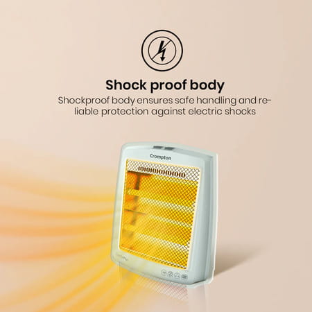 Crompton Comfy Plus 800 Watt Quartz Room Heater With 2 Heat Setting | Handle | Neon Lamp Indicator