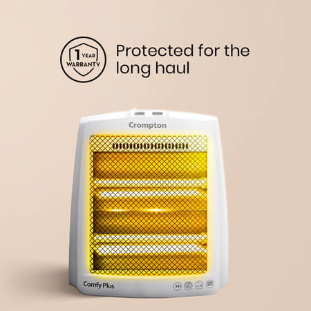 Crompton Comfy Plus 800 Watt Quartz Room Heater With 2 Heat Setting | Handle | Neon Lamp Indicator