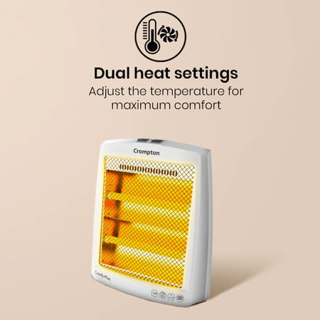 Crompton Comfy Plus 800 Watt Quartz Room Heater With 2 Heat Setting | Handle | Neon Lamp Indicator