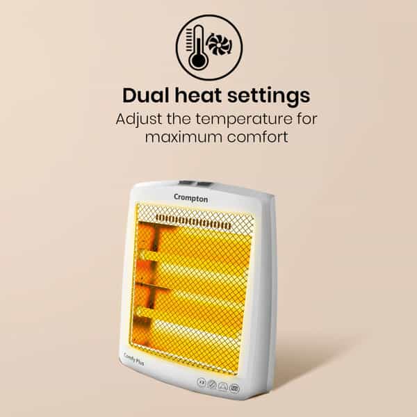 Crompton Comfy Plus 800 Watt Quartz Room Heater With 2 Heat Setting | Handle | Neon Lamp Indicator