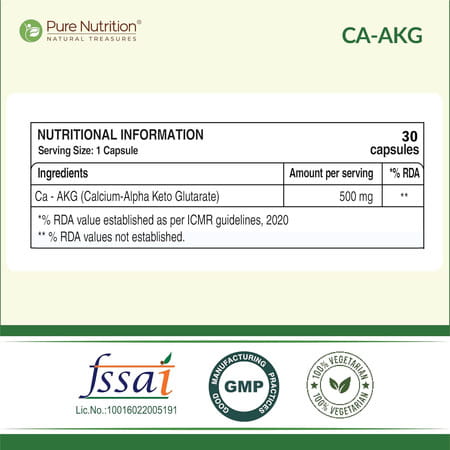 Pure Nutrition Ca-Akg 500Mg - 30 Veg Capsules