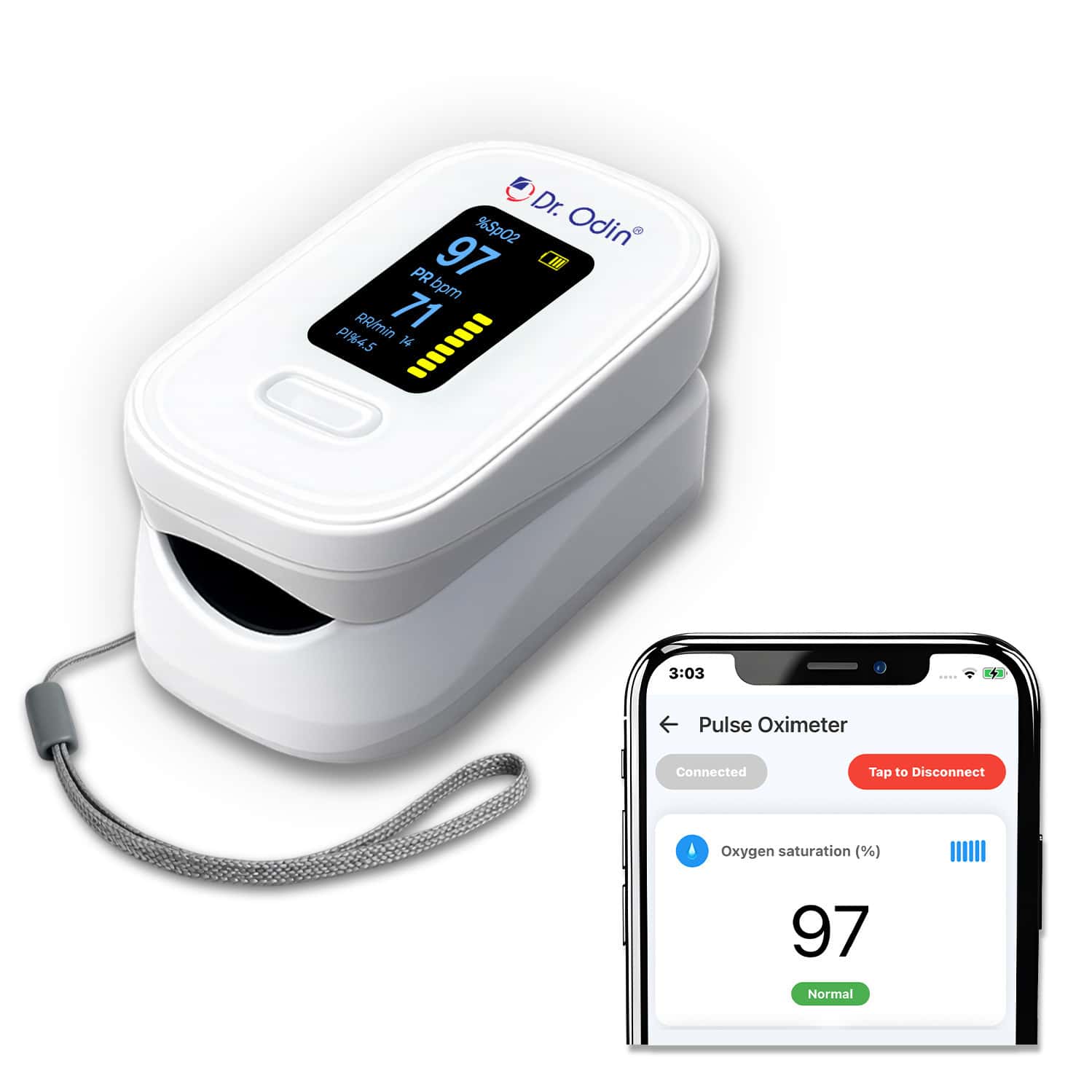 Dr. Odin Opo103bt Fingertip Pulse Oximeter| Spo? And Pulse Rate Monitor| Smart App (White)