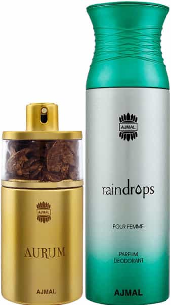 Ajmal Aurum Edp Perfume 75Ml For Women And Raindrops Femme Deodorant Chypre 200Ml For Women
