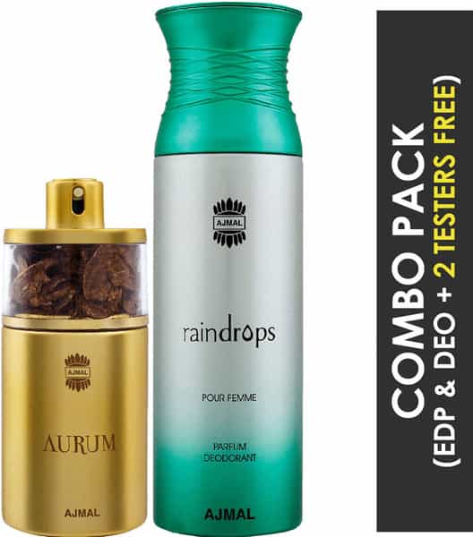 Ajmal Aurum Edp Perfume 75Ml For Women And Raindrops Femme Deodorant Chypre 200Ml For Women