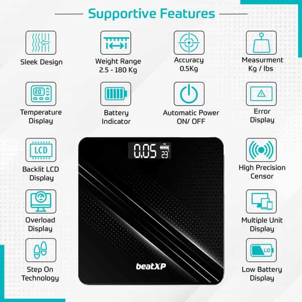 Beatxp Gravity Digital Weighing Scale With Thick Tempered Glass|2 Years Warranty| Black