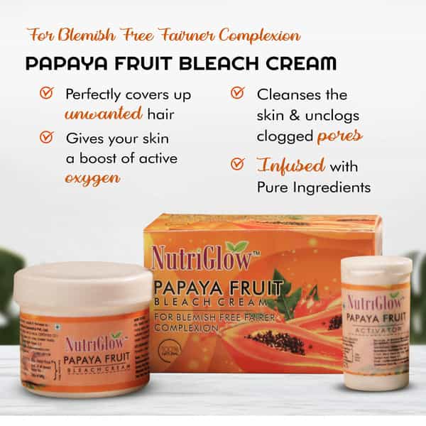 Nutriglow Natural's 3 Set Papaya Facial Kit (60Gm) Bleach (43Gm) & Turmeric Face Wash (65Ml)