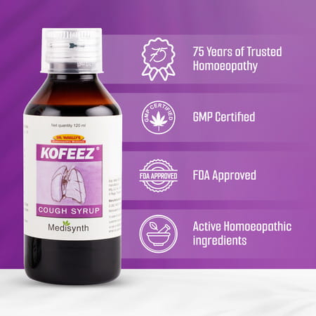 Medisynth Kofeez Syrup | Homeopathic Remedy For All Type Of Cough | B.no. 871 | 120Ml (Pack Of 2)