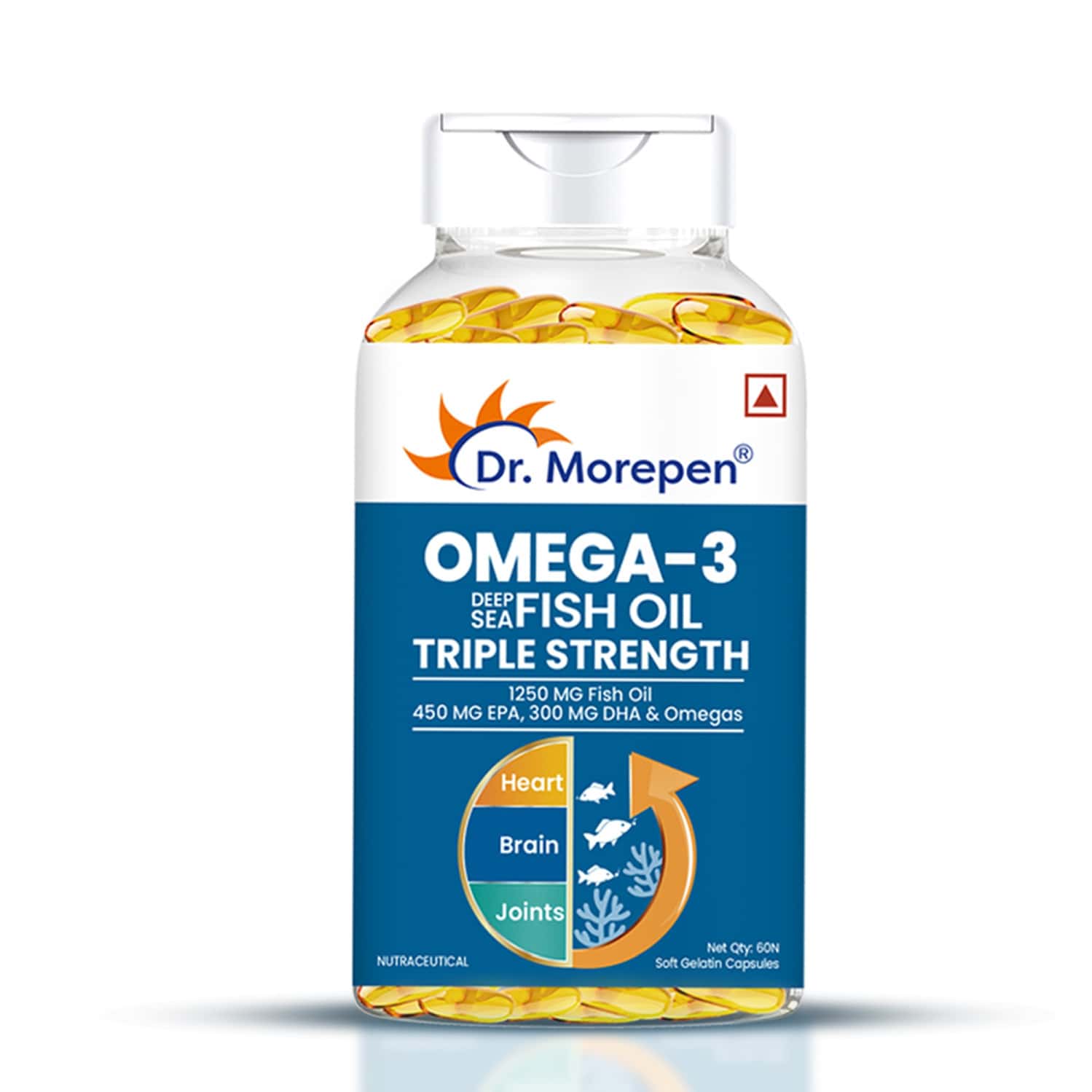 Dr. Morepen Omega 3 Deep Sea Fish Oil Triple Strength | 1250mg With 900mg Dha & Epa | 60 Softgels