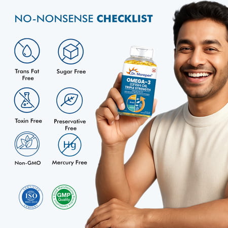 Dr. Morepen Omega 3 Deep Sea Fish Oil Triple Strength | 1250mg With 900mg Dha & Epa | 60 Softgels