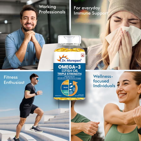 Dr. Morepen Omega 3 Deep Sea Fish Oil Triple Strength | 1250mg With 900mg Dha & Epa | 60 Softgels