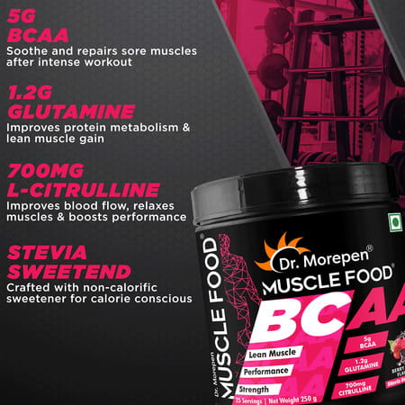 Dr. Morepen Muscle Food Bcaa For Lean Muscle & Strength Berry Burst - 250g