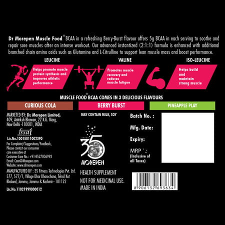 Dr. Morepen Muscle Food Bcaa For Lean Muscle & Strength Berry Burst - 250g