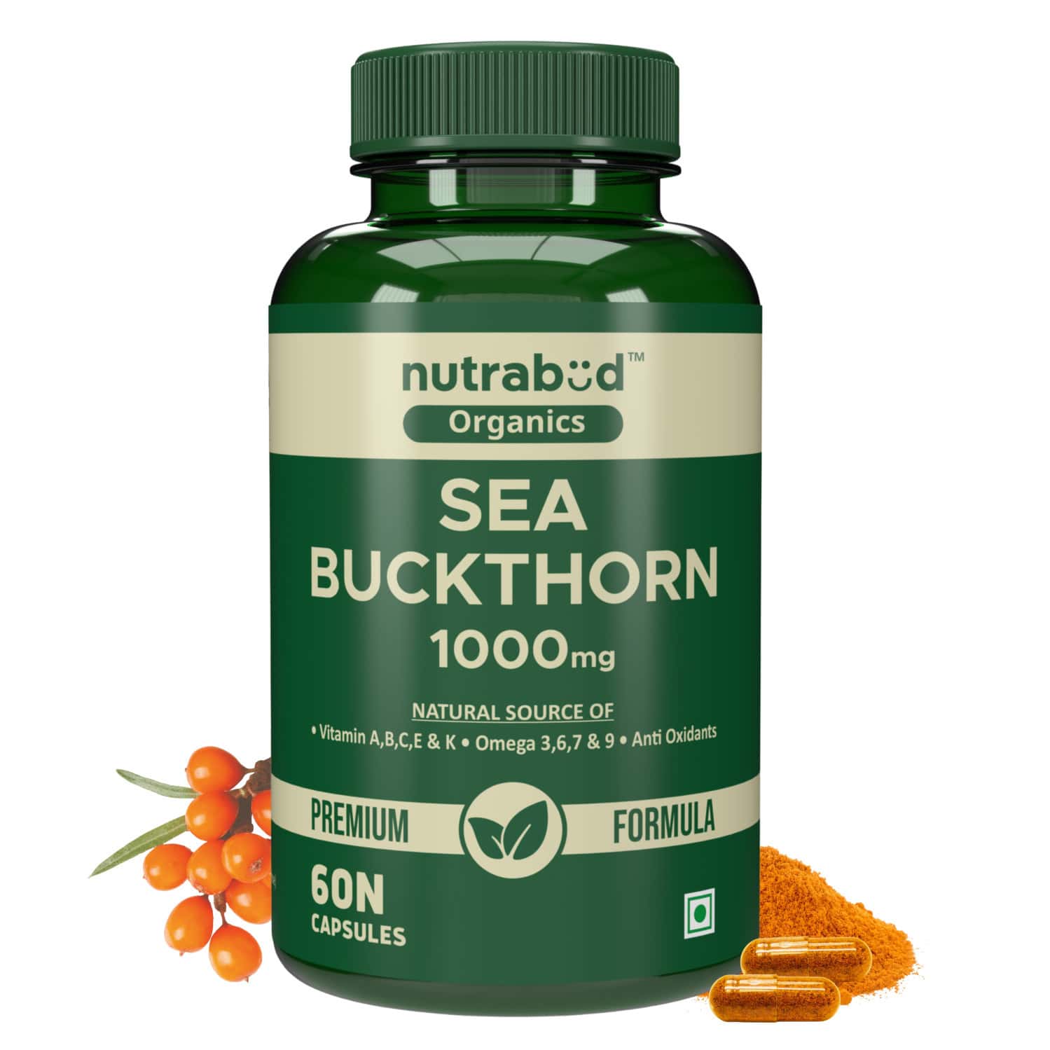 Nutrabud Sea Buckthorn Berry 1000mg | Antioxidant & Skin Support | 60 Veg Capsules