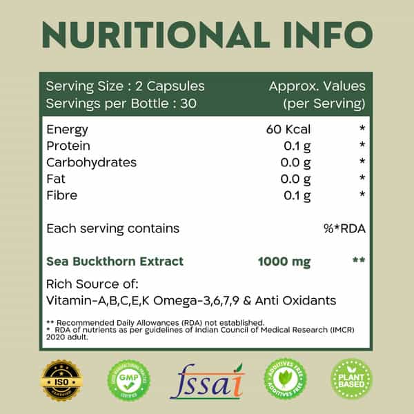 Nutrabud Sea Buckthorn Berry 1000Mg | Antioxidant & Skin Support | 60 Veg Capsules
