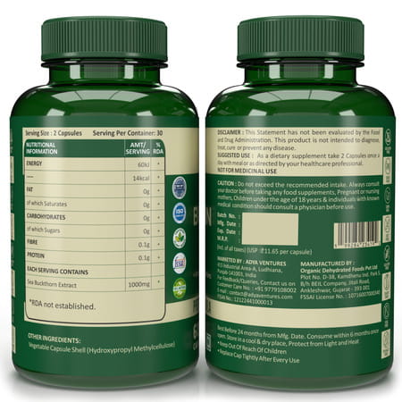 Nutrabud Sea Buckthorn Berry 1000mg | Antioxidant & Skin Support | 60 Veg Capsules