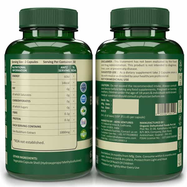 Nutrabud Sea Buckthorn Berry 1000Mg | Antioxidant & Skin Support | 60 Veg Capsules