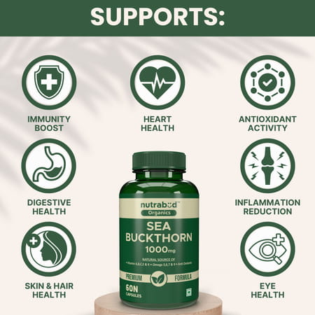 Nutrabud Sea Buckthorn Berry 1000mg | Antioxidant & Skin Support | 60 Veg Capsules
