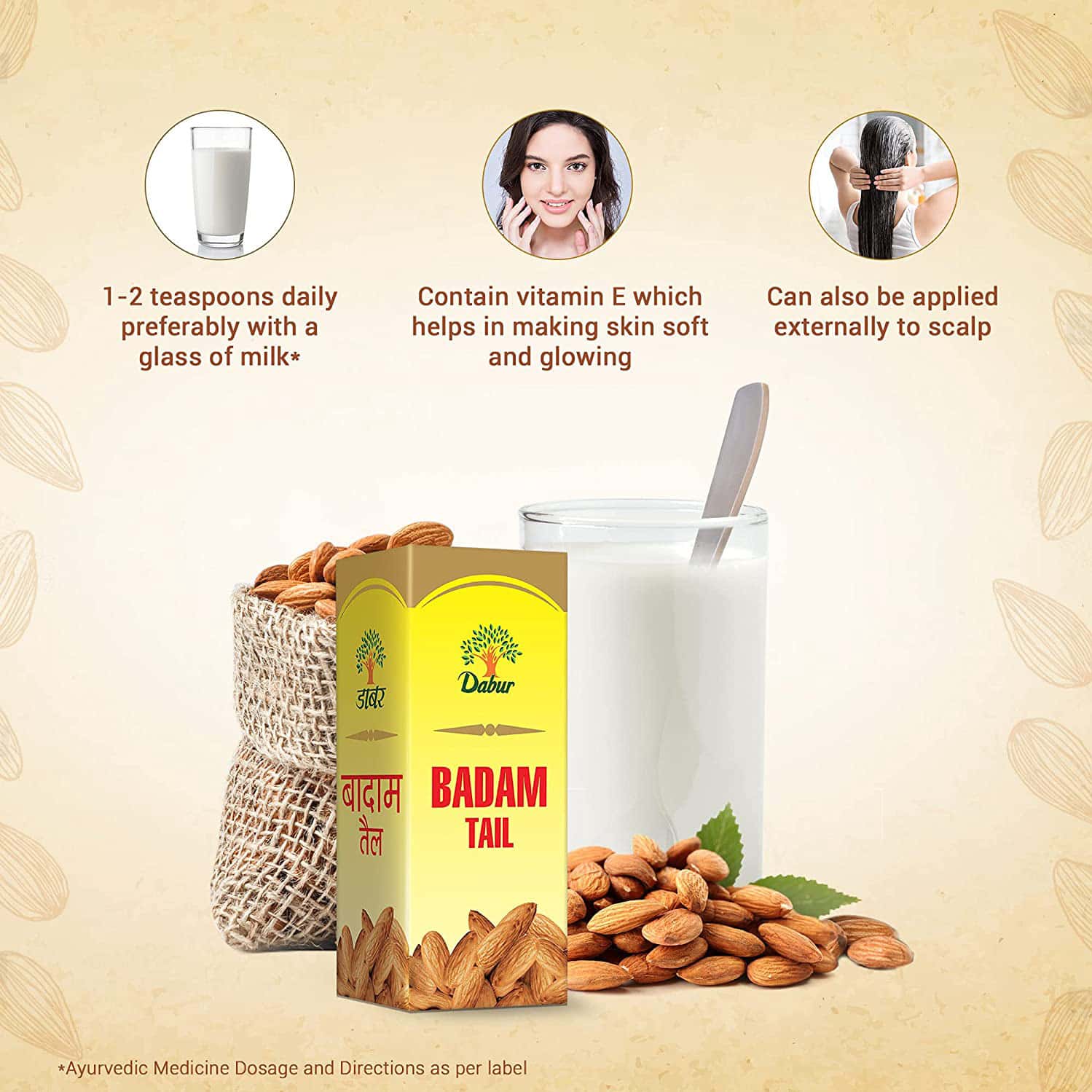 Buy DABUR BADAM TAIL SWEET ALMOND OIL RICH IN VITAMIN E FOR