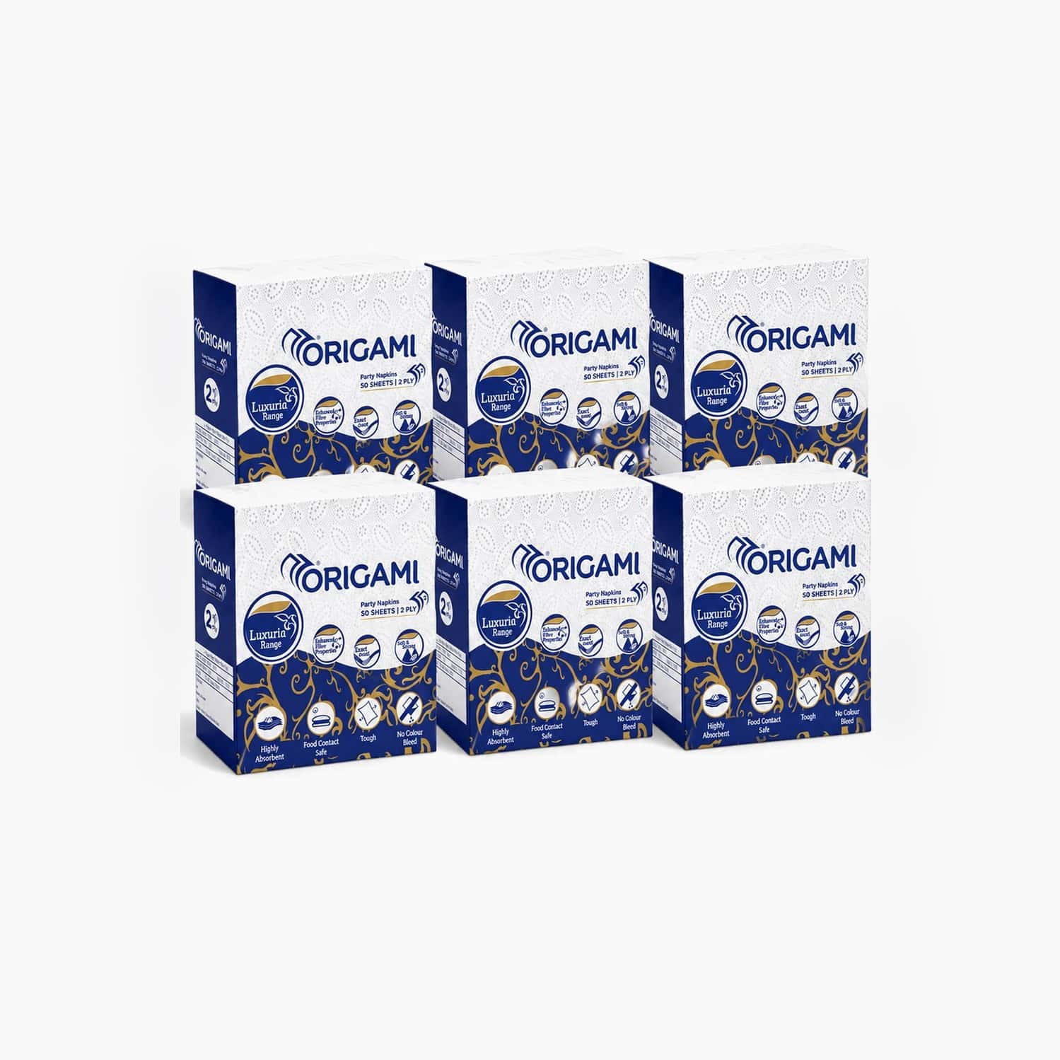 Origami Luxuria Party Napkins (Table-Top) | 50 Serviettes | 2 Ply | Printed 32cm X 32cm Pack Of 6