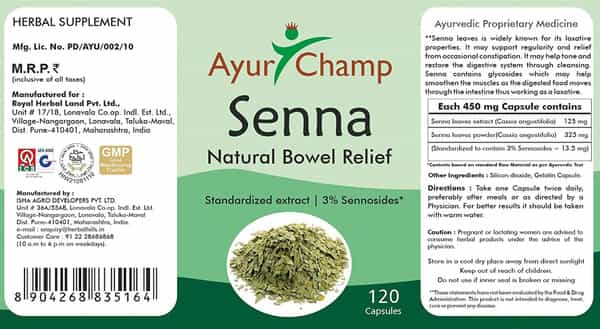 Ayur Champ - Pack Of 5 - Senna Capsules 450 Mg - 120 Capsules
