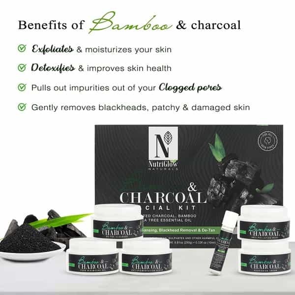 Nutriglow Natural's Bamboo And Activated Charcoal Facial Kit/Glowing Skin/Remove Blemishes 250Gm