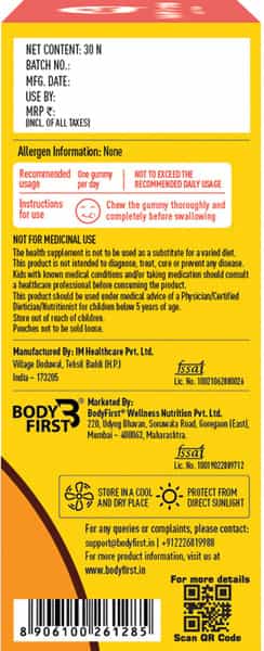 Bodyfirst My Gummies-Calcium & Vitamin D Gummies For Kids Mango & Strawberry 30 Gummies