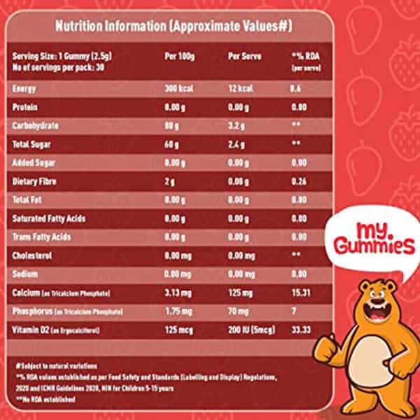Bodyfirst My Gummies-Calcium & Vitamin D Gummies For Kids Mango & Strawberry 30 Gummies