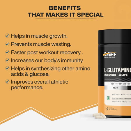 Myfitfuel L-Glutamine (1000 Mg) 120 Tablets| Amino Acid