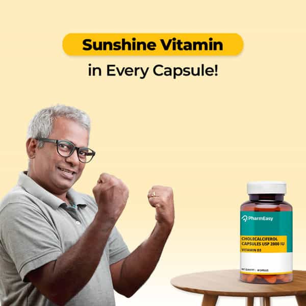 Pharmeasy Vitamin D3 - Supports Bone Health - Helps In Absorption Of Calcium - Bottle Of 60