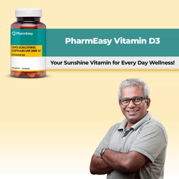 Pharmeasy Vitamin D3 - Supports Bone Health - Helps In Absorption Of Calcium - Bottle Of 60