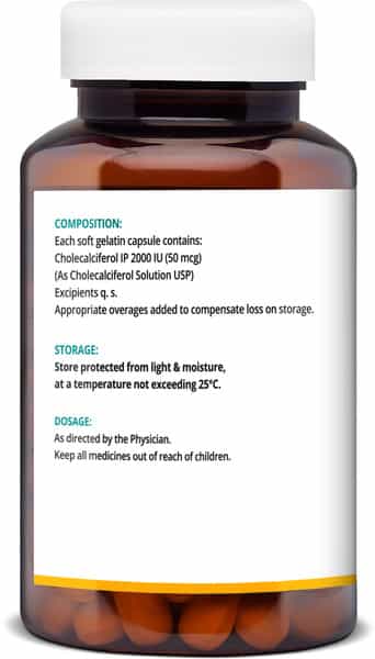 Pharmeasy Vitamin D3 - Supports Bone Health - Helps In Absorption Of Calcium - Bottle Of 60