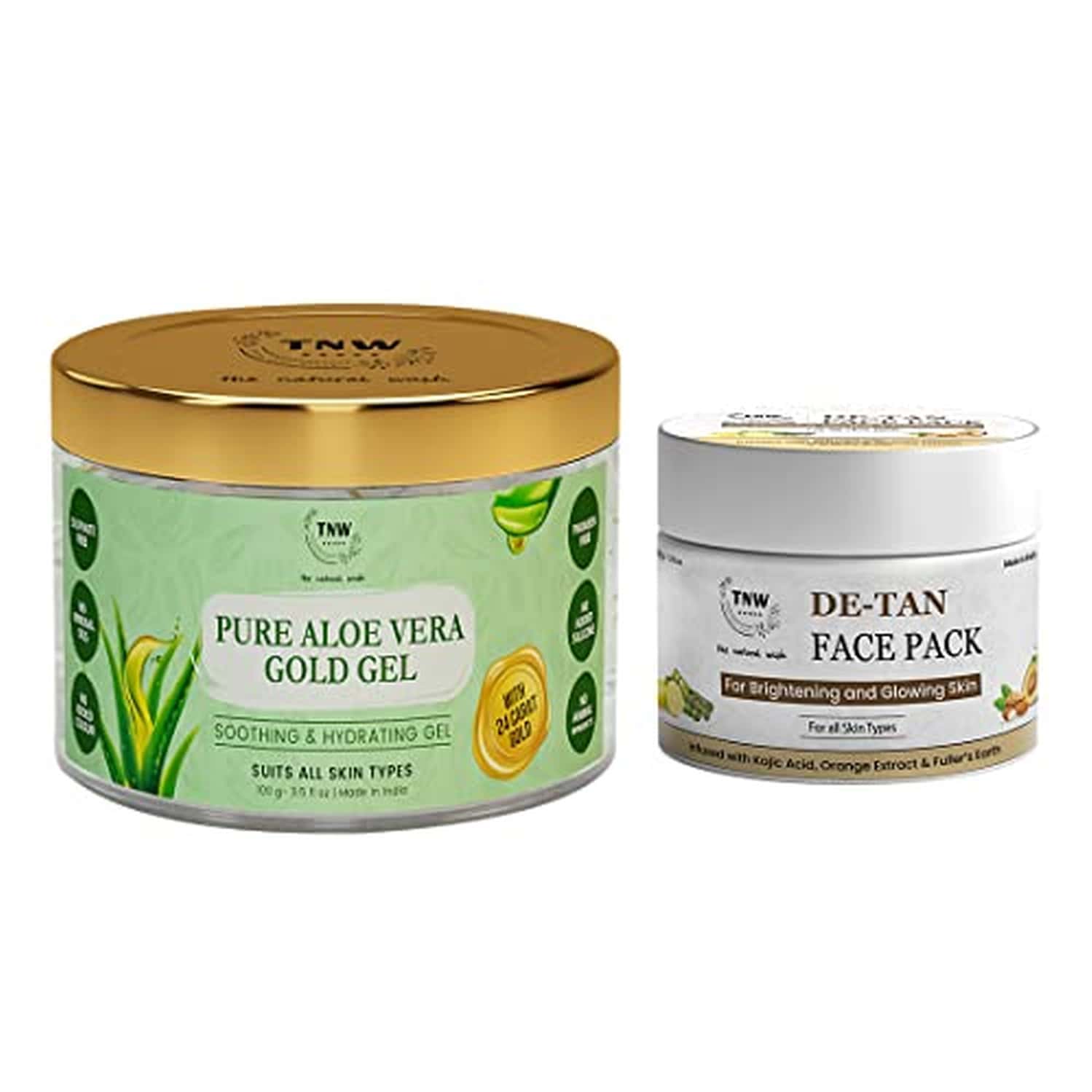 Tnw-the Natural Wash De-tan Face Pack & Pure Aloe Vera Gold Gel For Tan-free & Glowing Skin