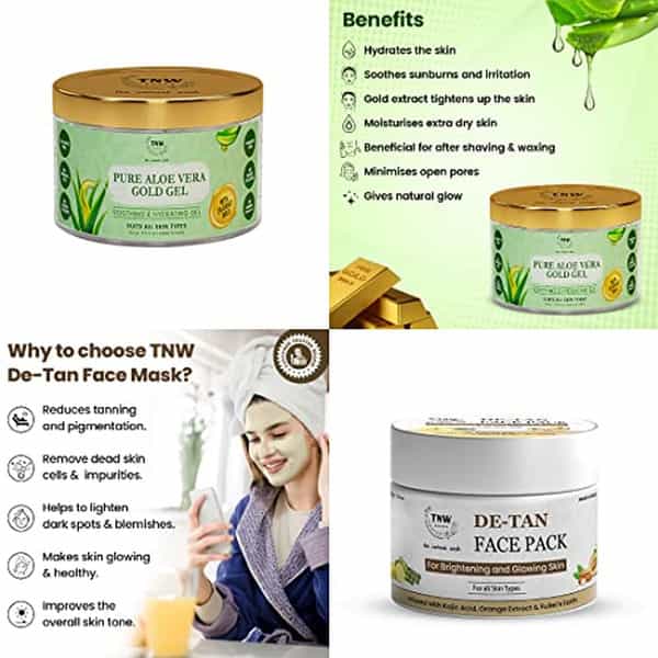 Tnw The Natural Wash De-Tan Face Pack & Pure Aloe Vera Gold Gel For Tan-Free & Glowing Skin