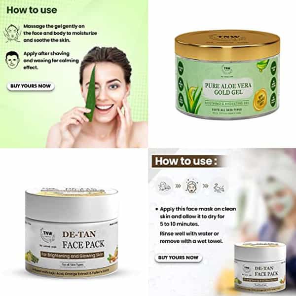 Tnw The Natural Wash De-Tan Face Pack & Pure Aloe Vera Gold Gel For Tan-Free & Glowing Skin