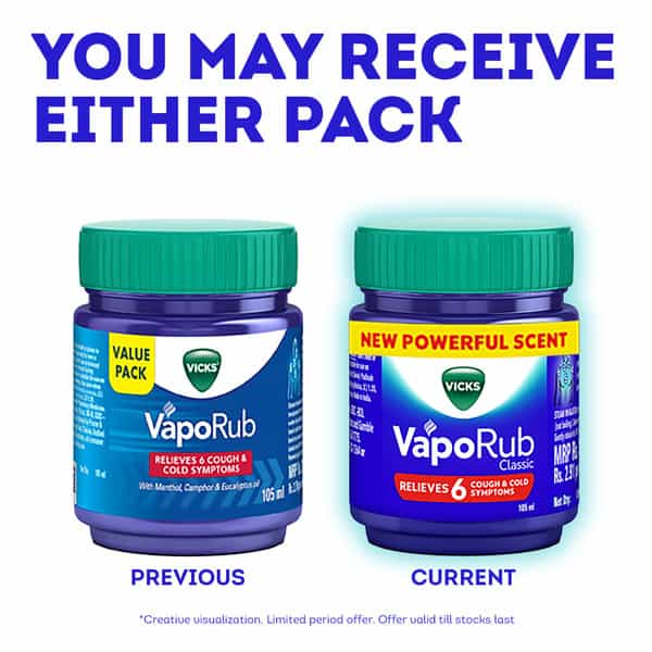 Vicks Vaporub Relieves From 6 Cough & Cold Symptoms - 105Ml