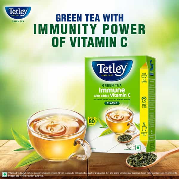 Tetley Long Leaf Green Tea| With Added Vitamin C| Classic Green Tea| 100G