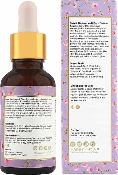 Skivia Kumkumadi Face Serum With Sea Buckthorn Oil & Vitamin E - 30Ml|Reduces Dark Spots|Unisex