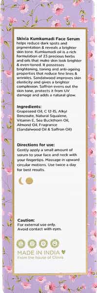 Skivia Kumkumadi Face Serum With Sea Buckthorn Oil & Vitamin E - 30Ml|Reduces Dark Spots|Unisex