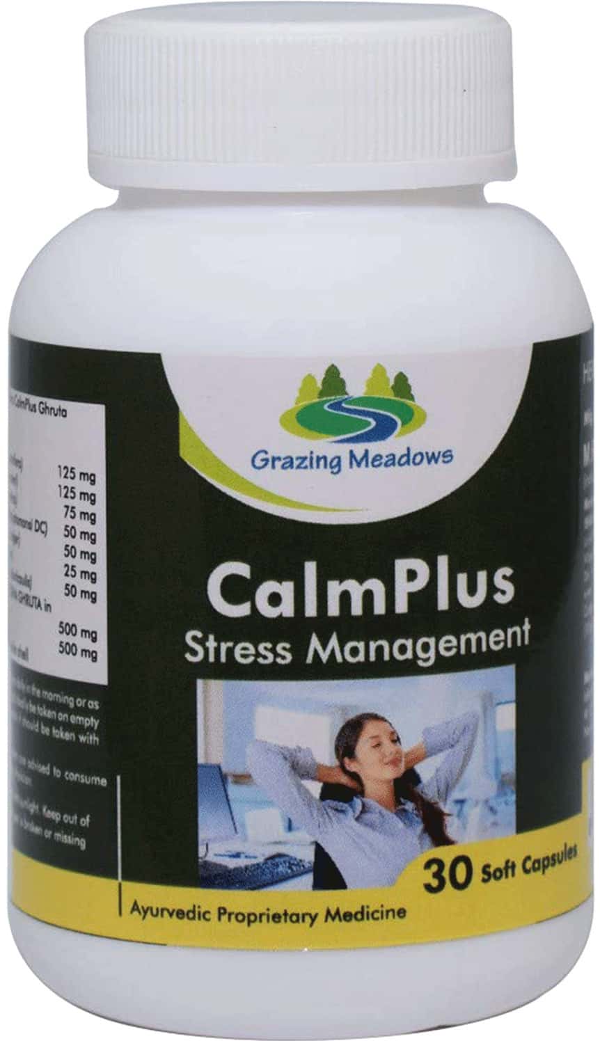 Grazing Meadows Calm Plus 30 Capsules Ayurvedic Herbal Formulation For Stress Management (Pack Of 4)