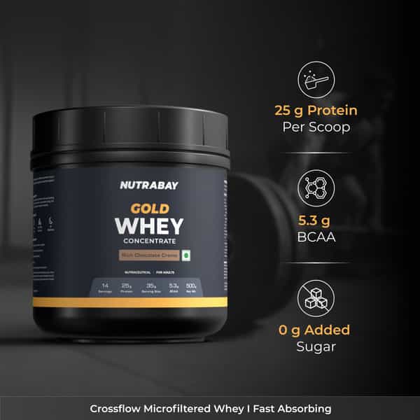 Nutrabay Gold 100% Whey Protein Concentrate Rich Chocolate Creme - 500G