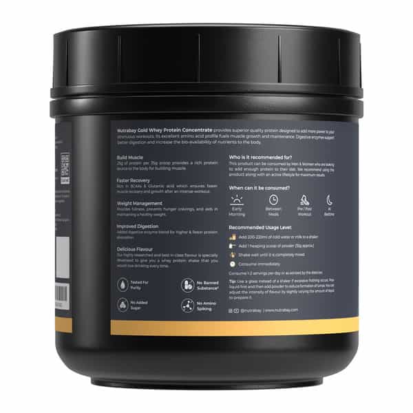 Nutrabay Gold 100% Whey Protein Concentrate Rich Chocolate Creme - 500G
