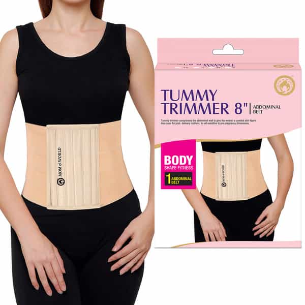 Mom & World Tummy Trimmer 8" Abdominal Belt Body Shaper Belt | Brown Colour Belt Small Size
