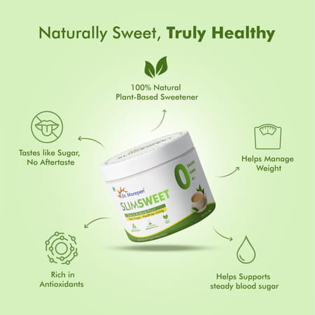 Dr. Morepen Slimsweet Sugar Substitute With Stevia & Monk Fruit Zero Calorie Sweetener Jar 150 Gm