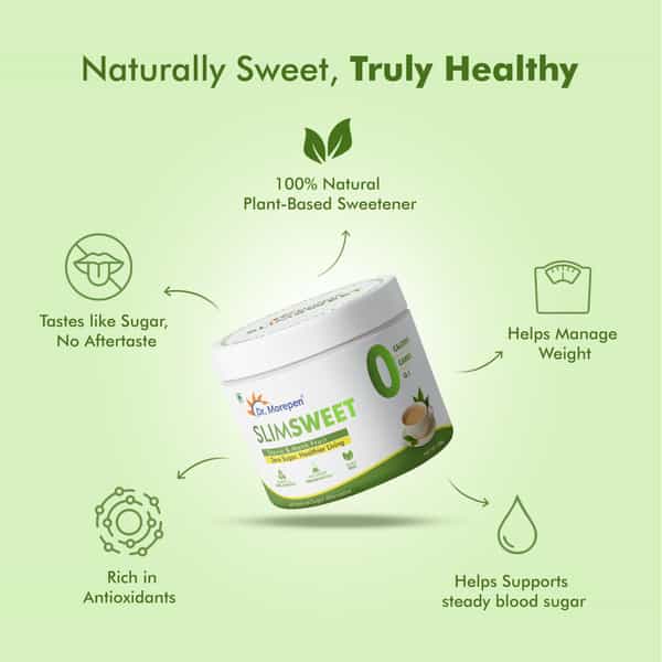 Dr. Morepen Slimsweet Sugar Substitute With Stevia & Monk Fruit Zero Calorie Sweetener Jar 150 Gm