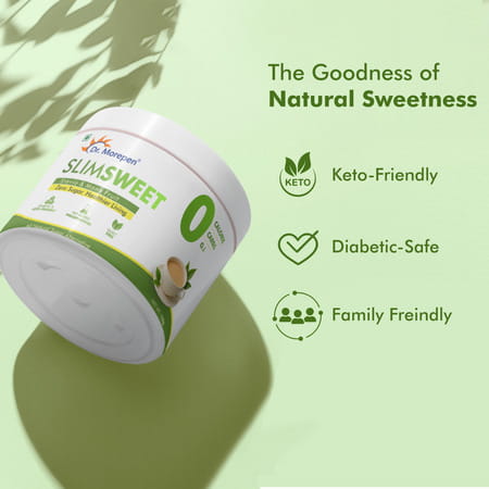 Dr. Morepen Slimsweet Sugar Substitute With Stevia & Monk Fruit Zero Calorie Sweetener Jar 150 Gm