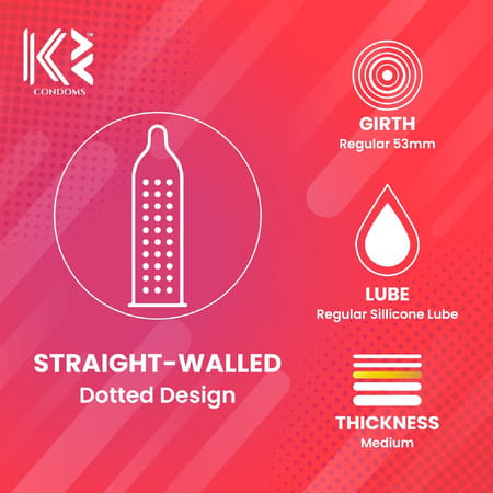 K2 Condoms Strawberry Flavoured With Delight Dotted Condom - 10'S (Pack Of 1)