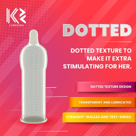 K2 Condoms Strawberry Flavoured With Delight Dotted Condom - 10'S (Pack Of 1)