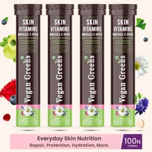 Vegan Greens Skin Vitamins 37 Ingredients, Herbs +hyaluronic Acid, Ala, Vit. E &c 100 Effer., Orange