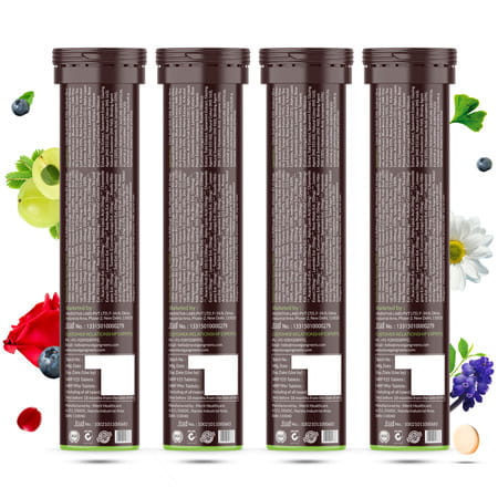 Vegan Greens Skin Vitamins 37 Ingredients, Herbs +Hyaluronic Acid, Ala, Vit. E &C 100 Effer., Orange