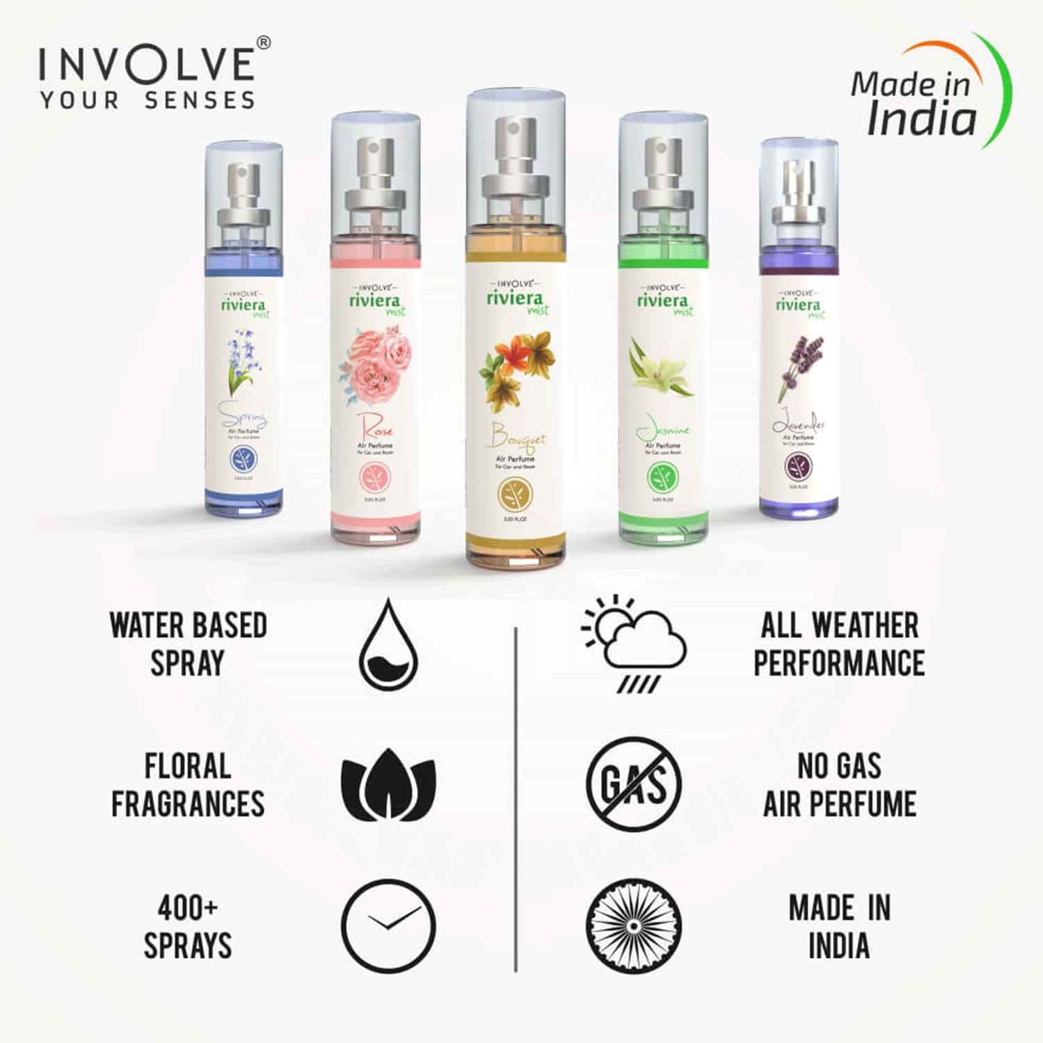 Involve Riviera Mist - Spring Fresh Perfume Water Based Air Freshener For Car/Room - Irm05